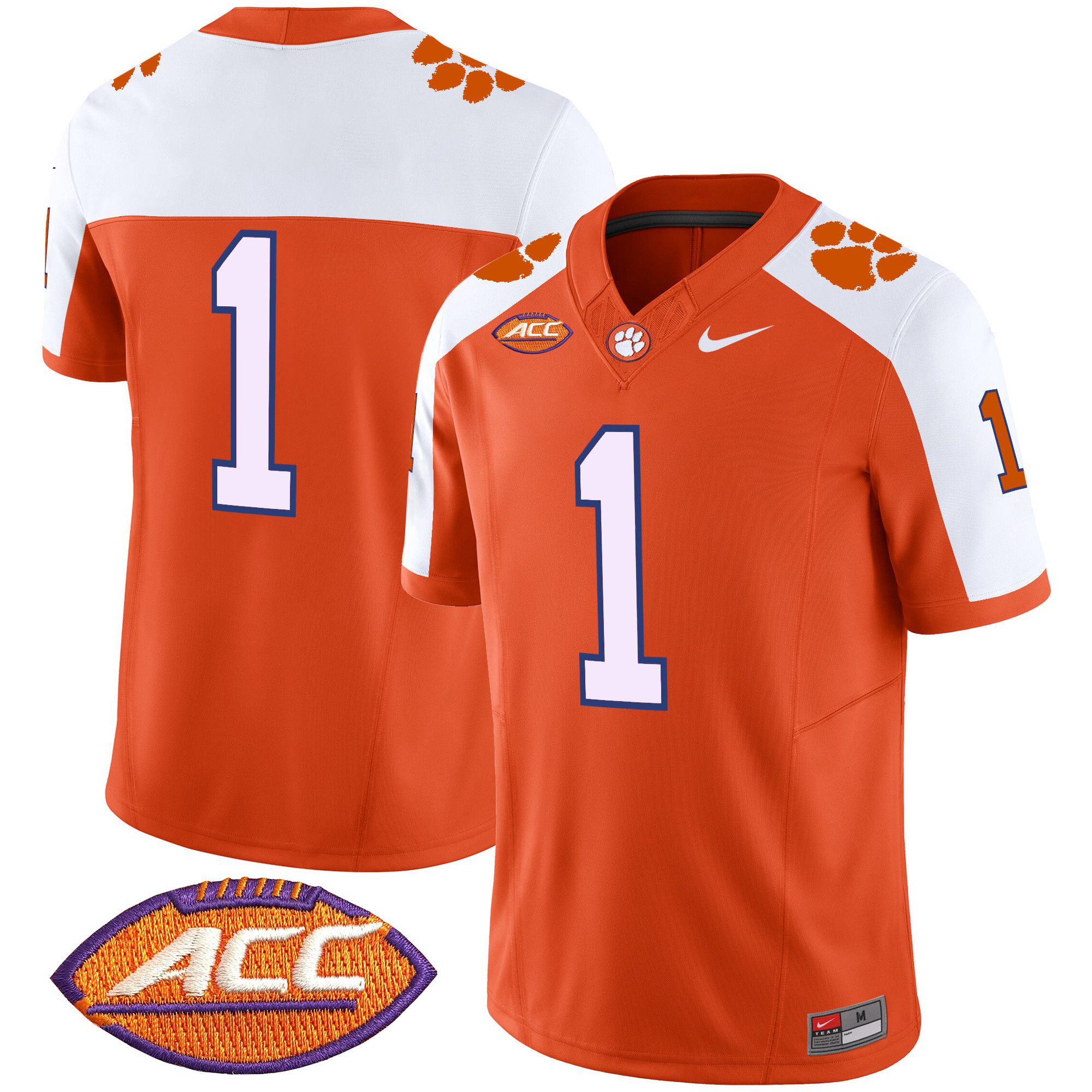 Men Clemson Tigers #1 No Name Orange 2024 Nike Vapor Limited NCAA Jersey